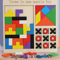 Wooden Blocks Puzzle Brain Teasers Toy, Tic Tac Toe Board Game Toy, Tangram Puzzle Toy G42939