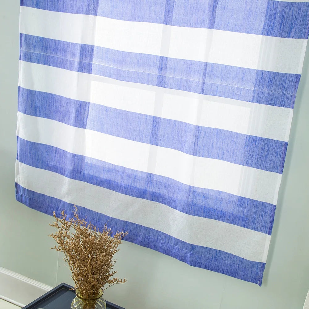 Stripe Tie-Up Roman Shades Sheer Window Curtain Panels N482