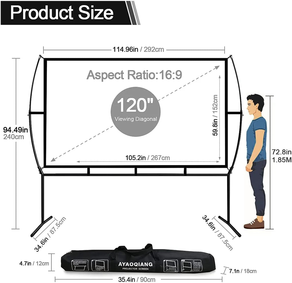 120 Inch Foldable Portable Projector Screen with Stand V97117