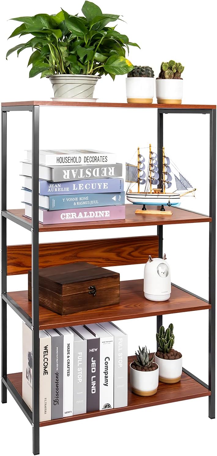 4 Tier Rustic Wood and Metal Bookshelf R415