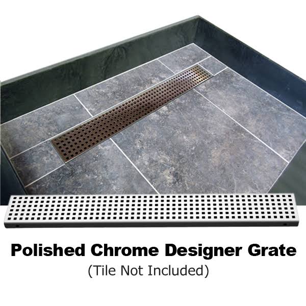 Double Threshold Shower Base with Drain Grate Tile Redi B62075
