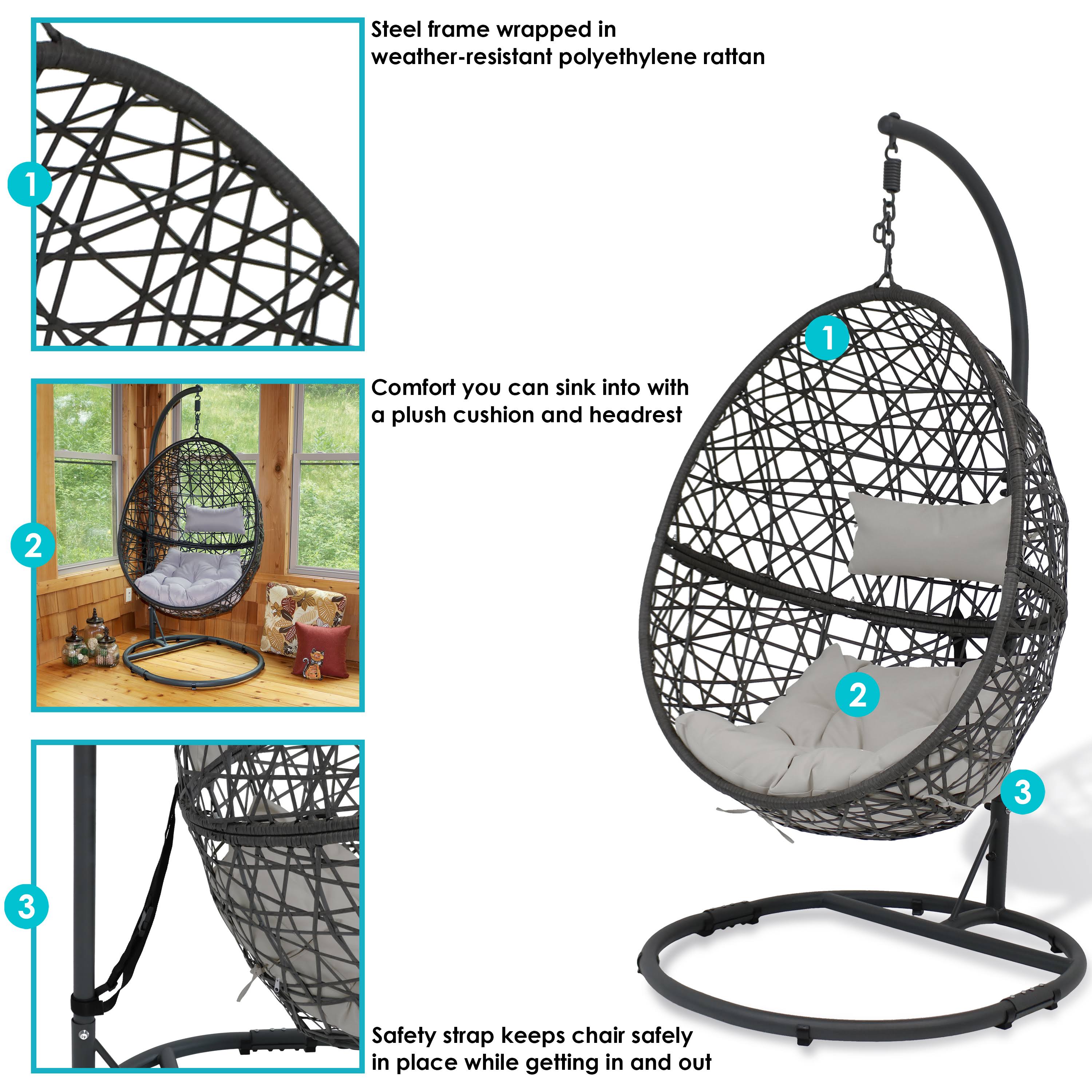 Gray Hanging Egg Chair with Stand - Resin Wicker L986