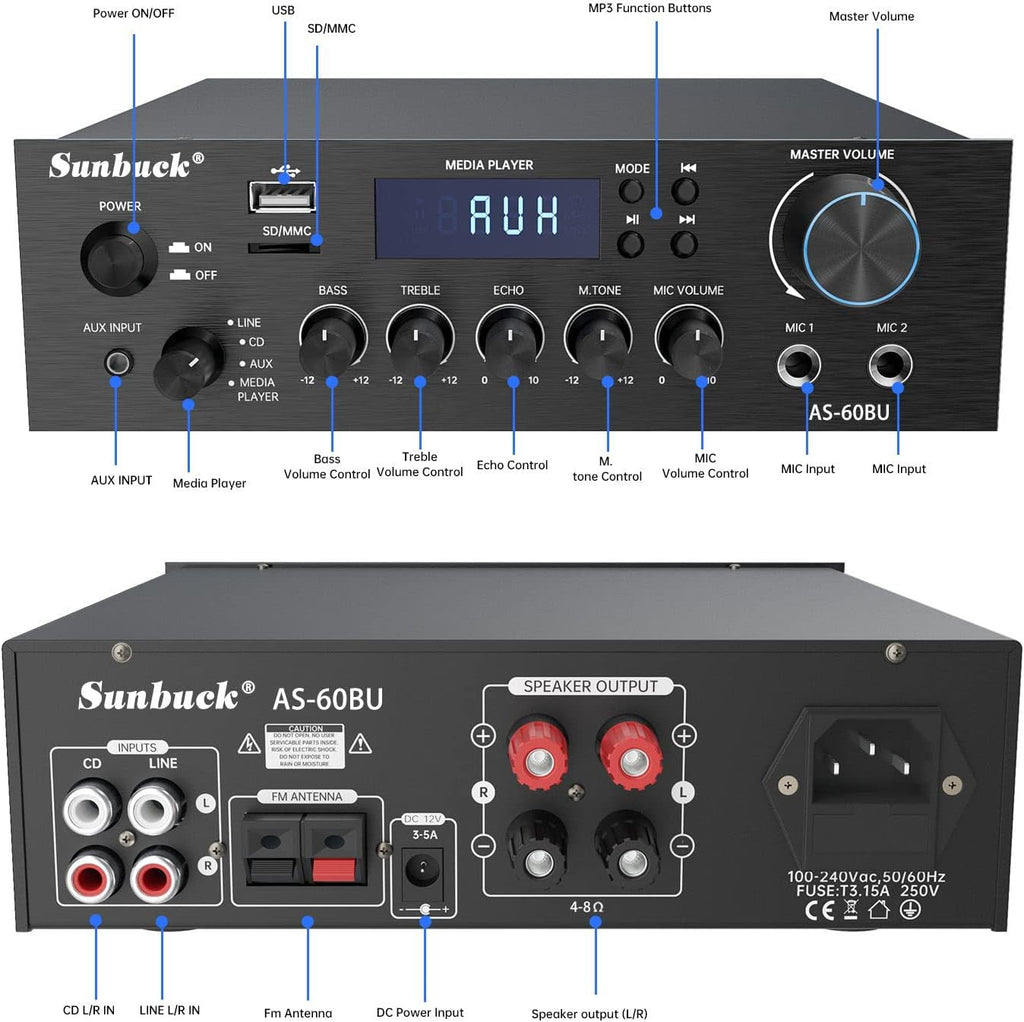180W Wireless Bluetooth Stereo Amplifier with Remote Control Y98813