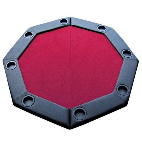 Red 48 inch Folding Octagon Poker Tabletop with Cup Holders and Padded Rail A7009