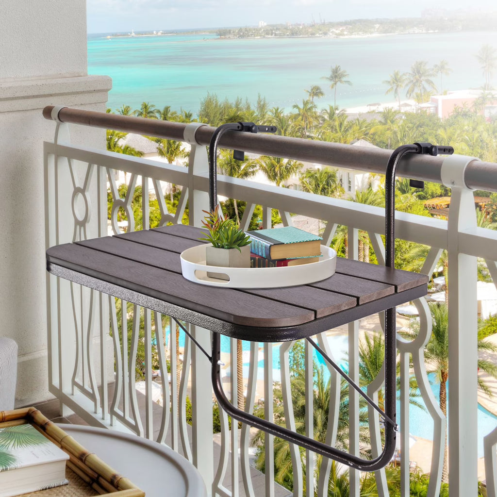 Balcony Hanging Folding Aluminium Side Table 23.6"(L) x 15.7"(W) Brown O48004