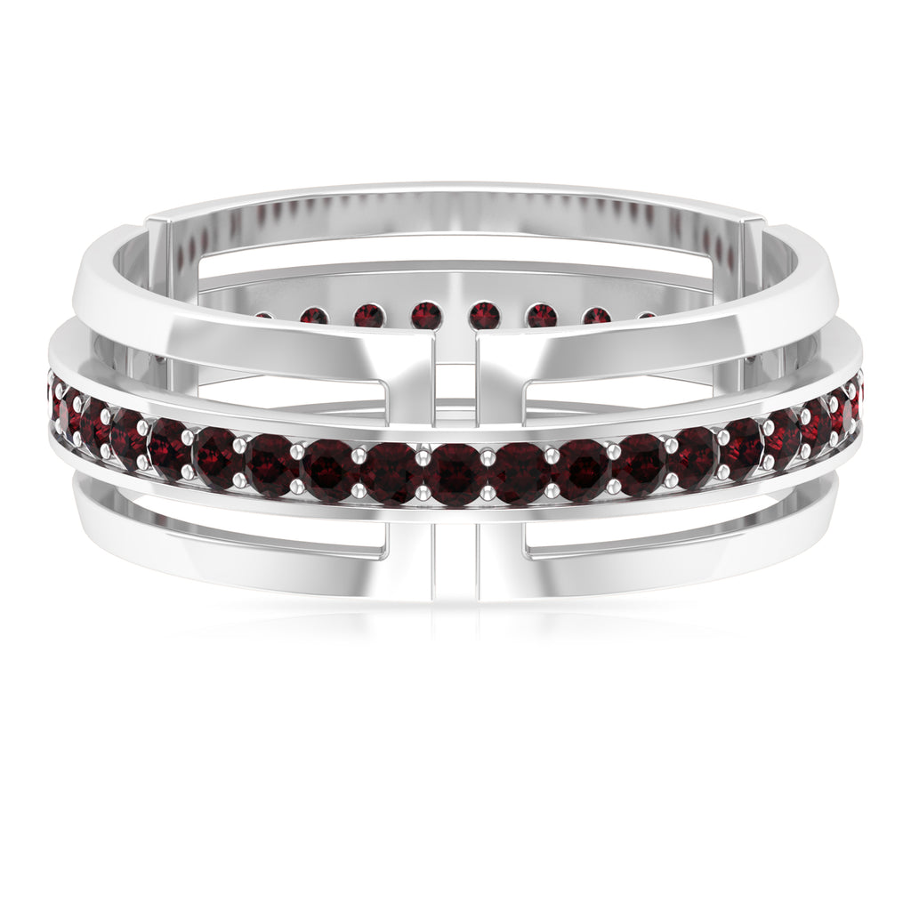 1/2 CT Garnet Two Tone Gold Wedding Band Ring, 925 Sterling Silver S270370