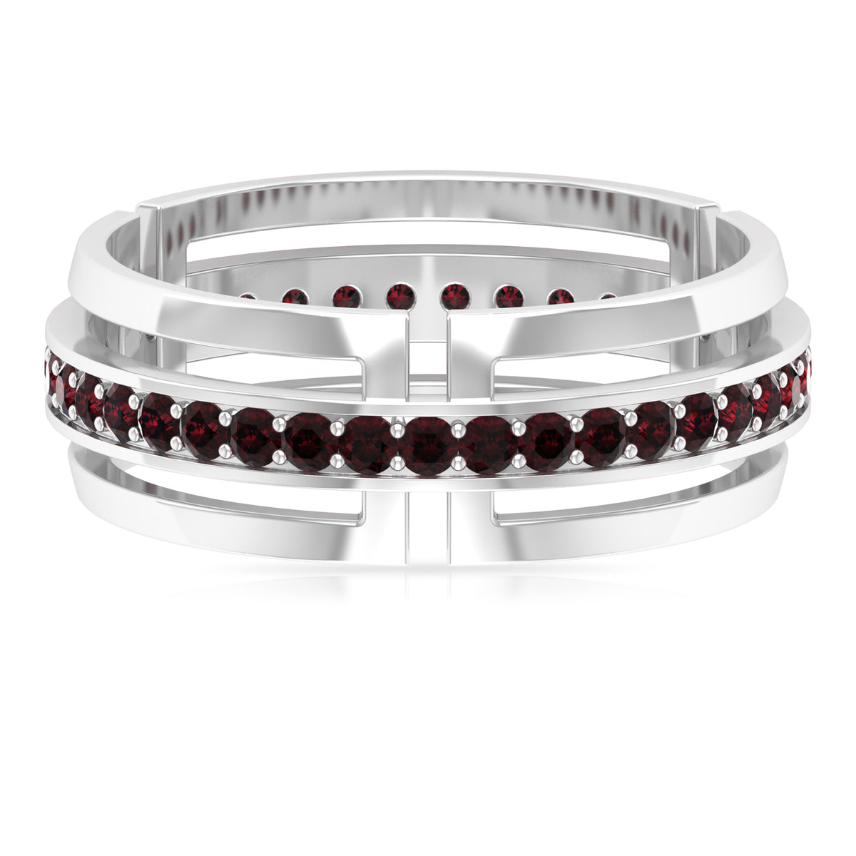1/2 CT Garnet Two Tone Gold Wedding Band Ring, 925 Sterling Silver S270370
