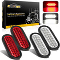 2xRed + 2xWhite 6 LED Oval Stop Turn Tail Lights Brake Backup Reverse Light Kit Waterproof 12V Sealed 6 Inch Oval LED Trailer Tail Lights Grommet Mount Pack of 2 A909