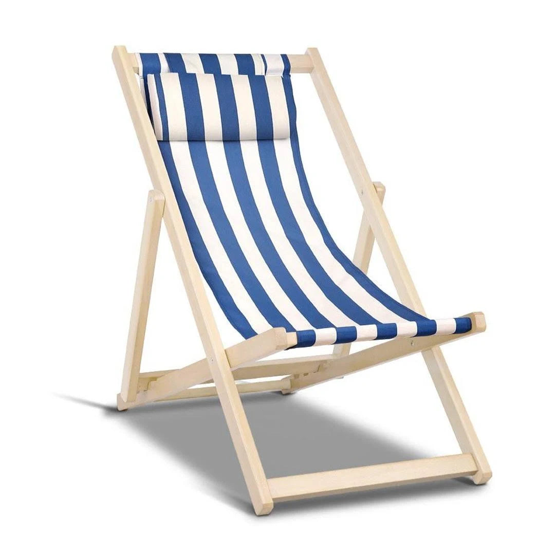 Blue & White Folding Beach Sling Chair E878101