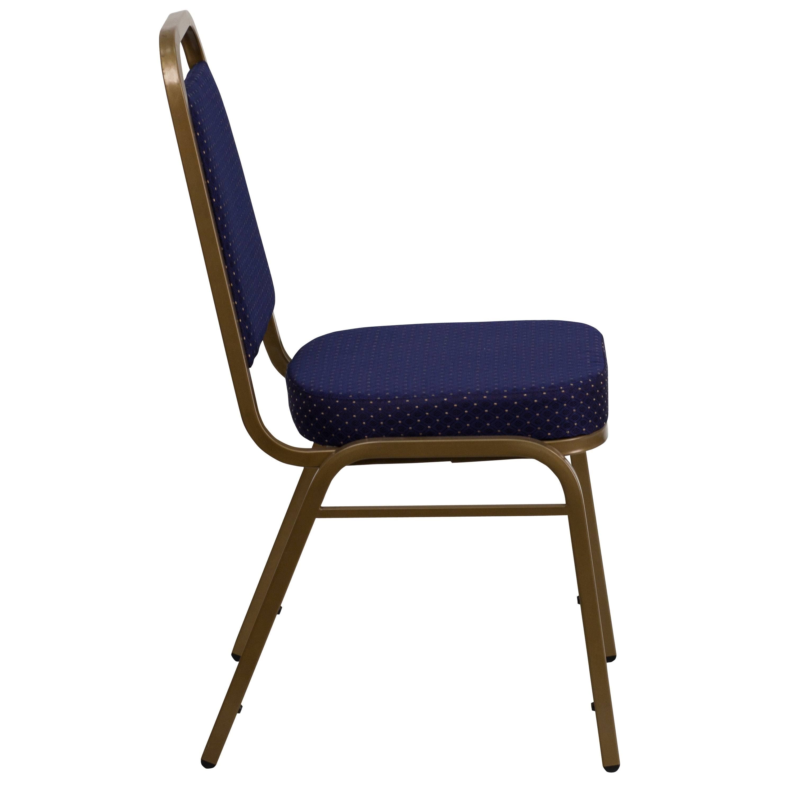Stacking Banquet Chair with 2.5 inch Thick Seat Navy Patterned Fabric/Gold Frame I930