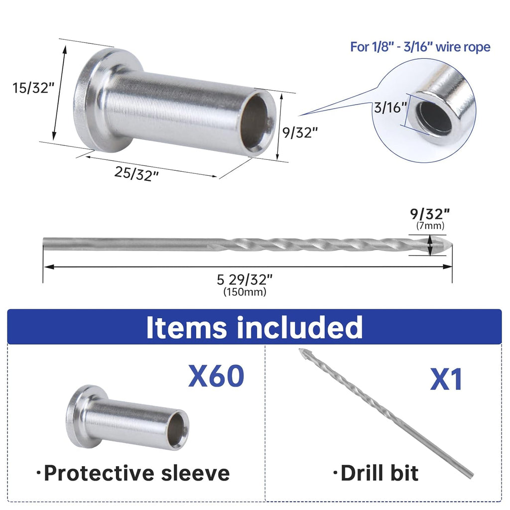 80Pack Cable Railing Kit for 1/8 5/32 3/16 Wire Rope Wood Posts T316 Stainless Steel Y18690