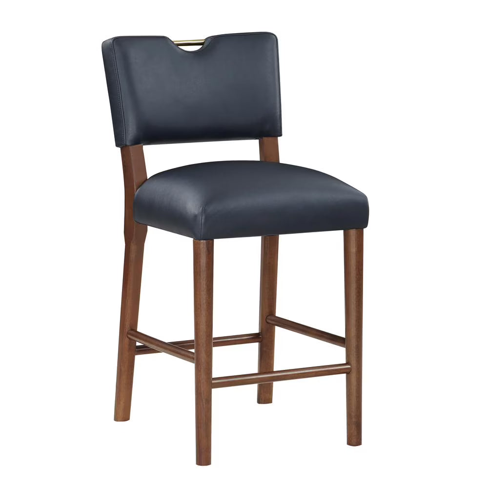 Blue Faux Leather Wood Counter Stool F713417