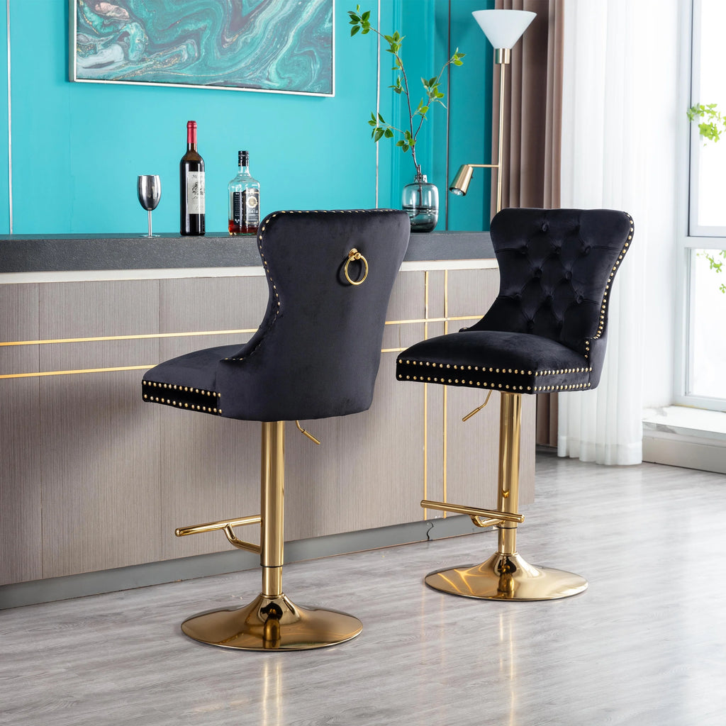 Black Velvet Swivel Bar Stools Set of 2 Q6214