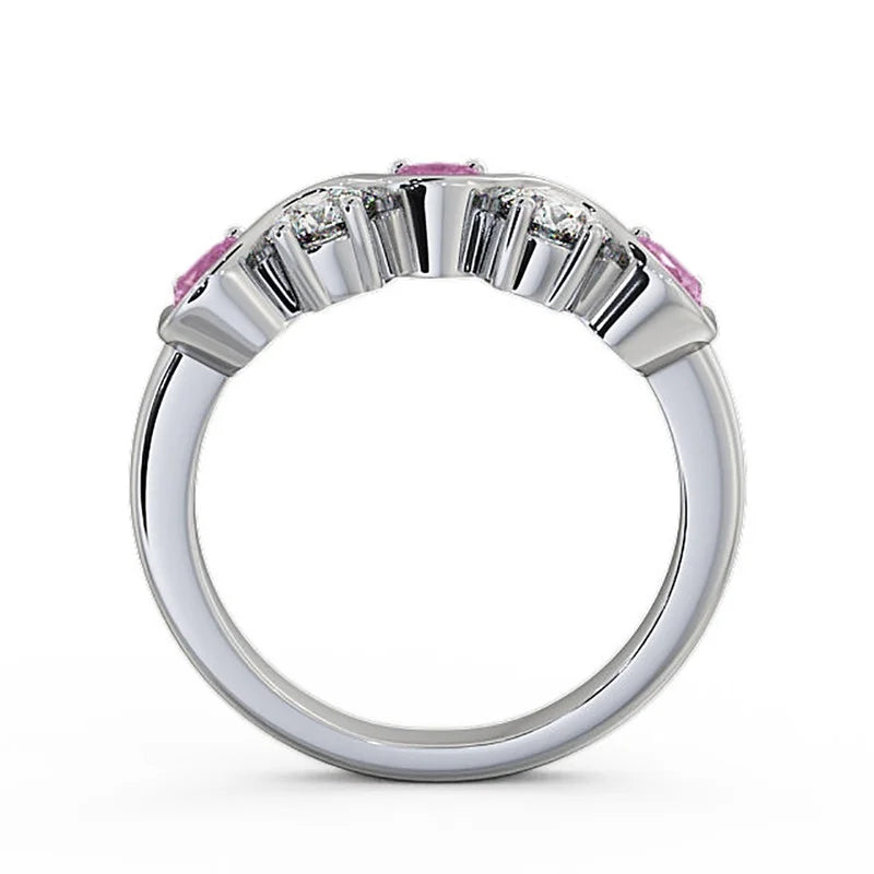 14K White Gold Pink Sapphire Diamond Eternity Band Size 7 E9999