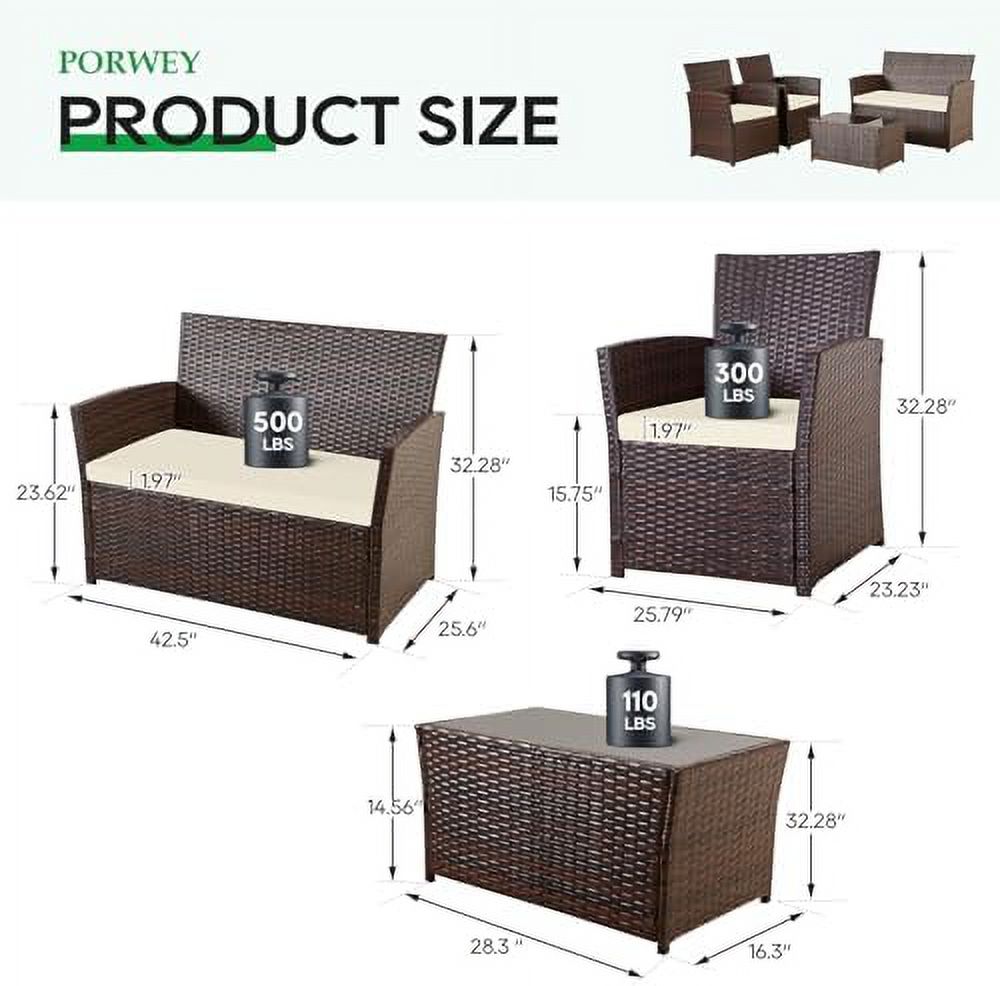 4 Pieces Sectional Sofa Set with Table and Loveseat, Brown Wicker H107