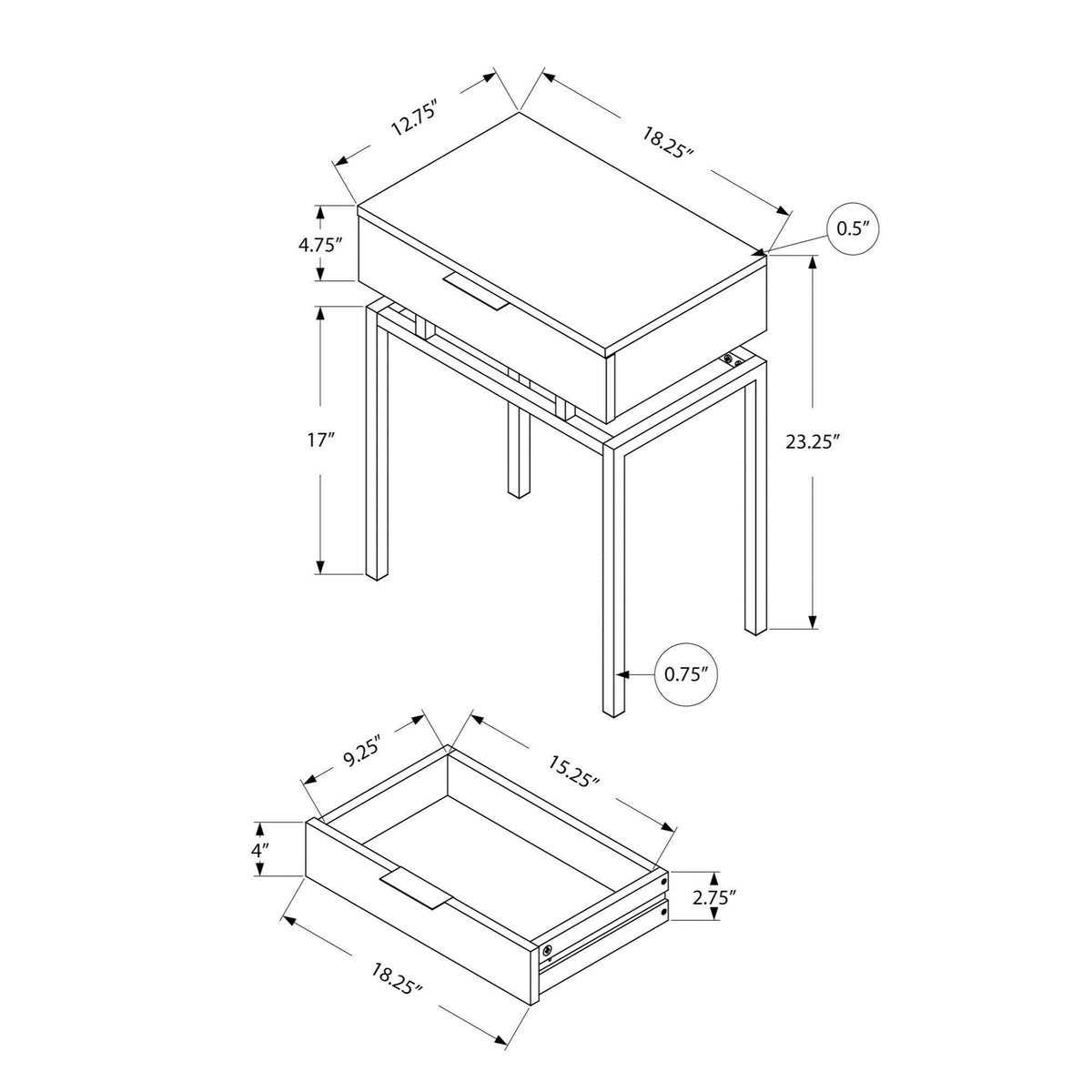 24x22H Accent End Table with Gold Metal Base Cappuccino Y2569