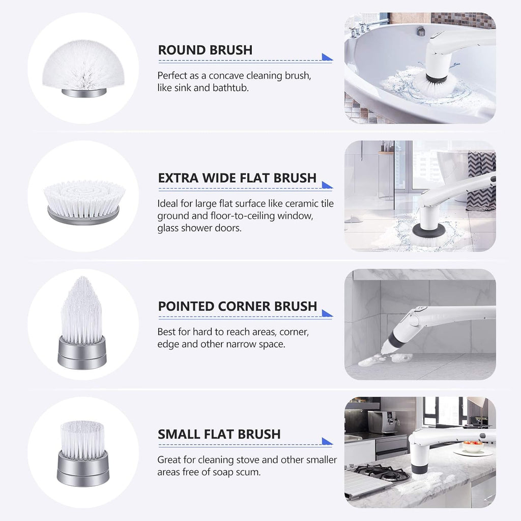 Electric Spin Scrubber with 4 Replaceable Rotating Brush Heads, Adjustable Extension Handle G9994