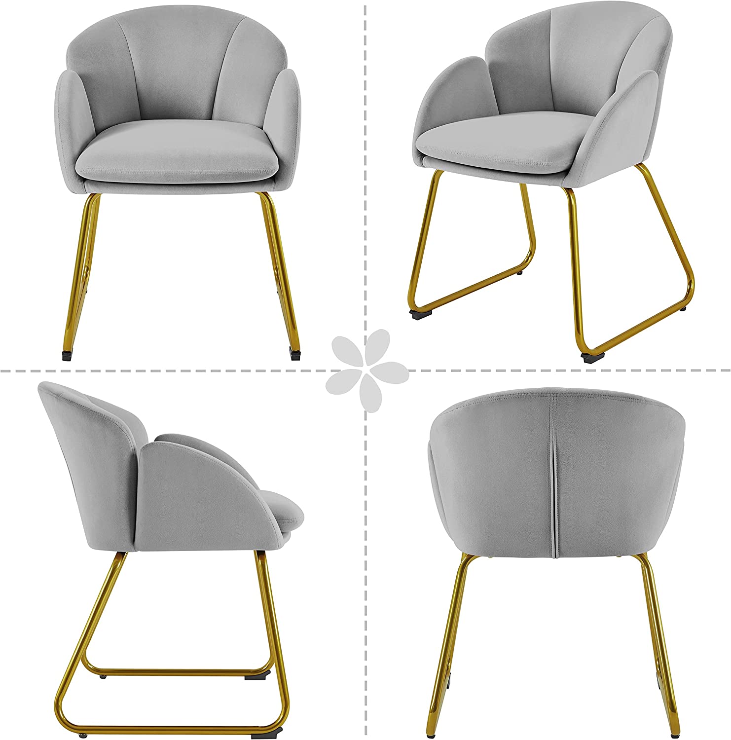 Gray Velvet Armchair with Golden Metal Legs M996
