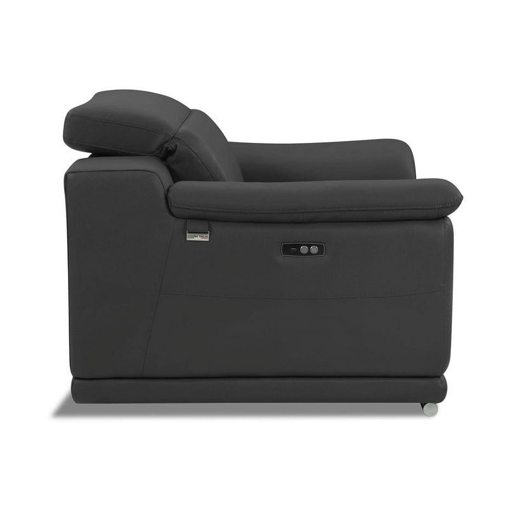 Genuine Italian Leather Power Reclining Chair in Dark Gray L18320
