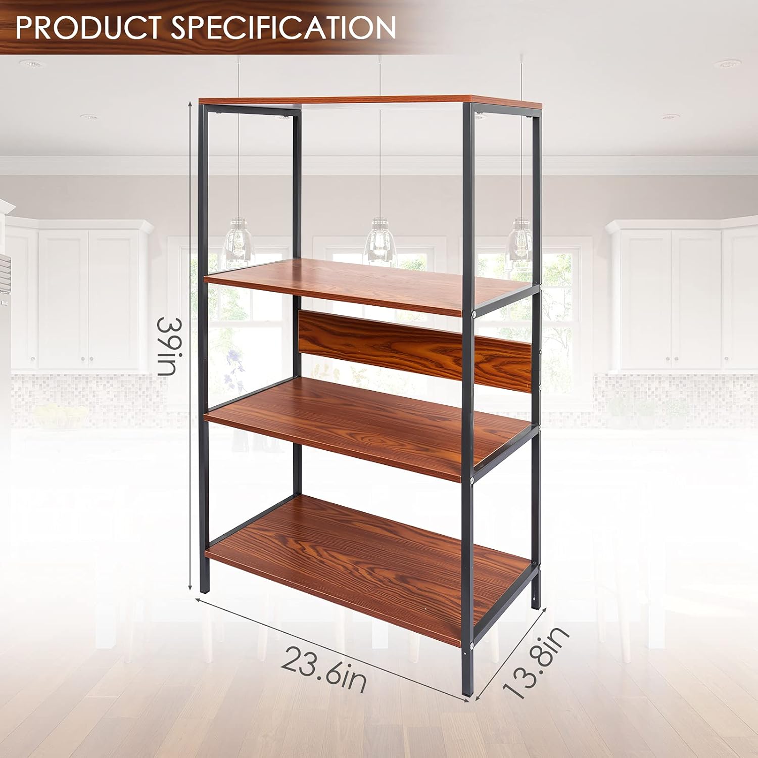 4 Tier Rustic Wood and Metal Bookshelf R415