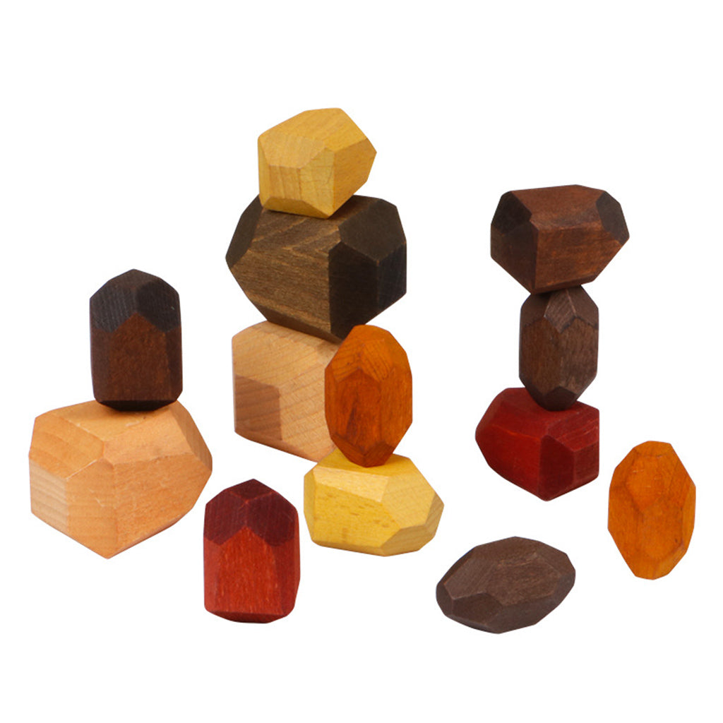 15 Pcs Wooden Colored Stone Stacking Game Building Block F460457