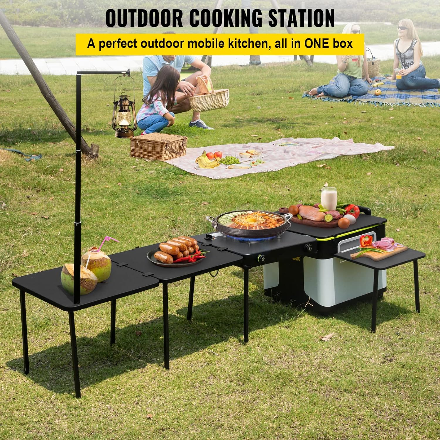 Black Portable Outdoor Cooking Station with Wheels N476