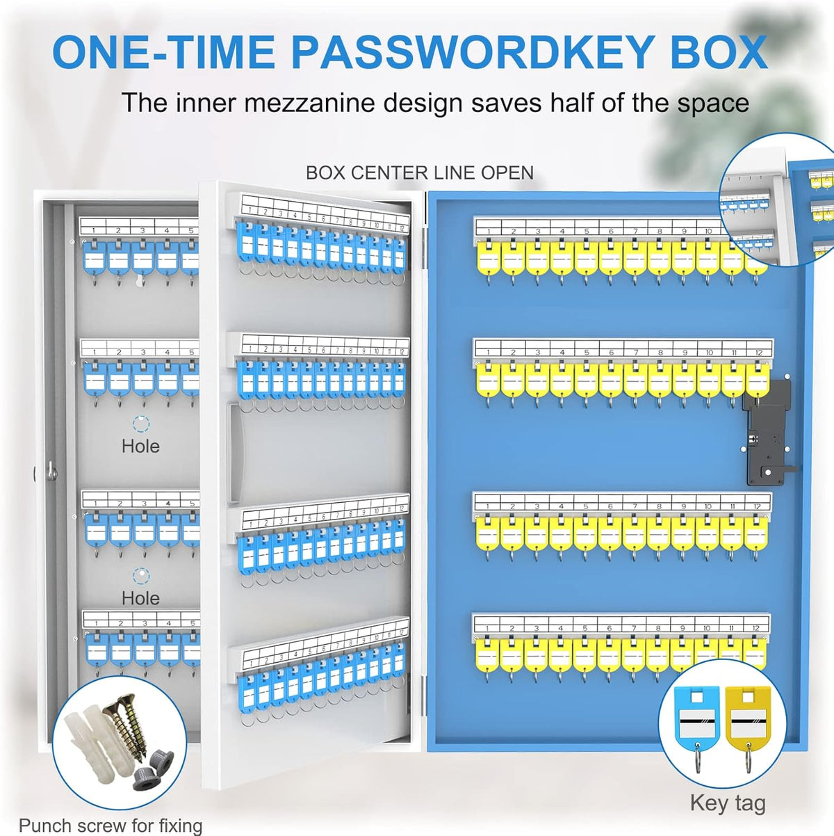 Key Lock Box 192 Keys with Bluetooth Unlock Metal Key Cabinet Wall Mount H8666