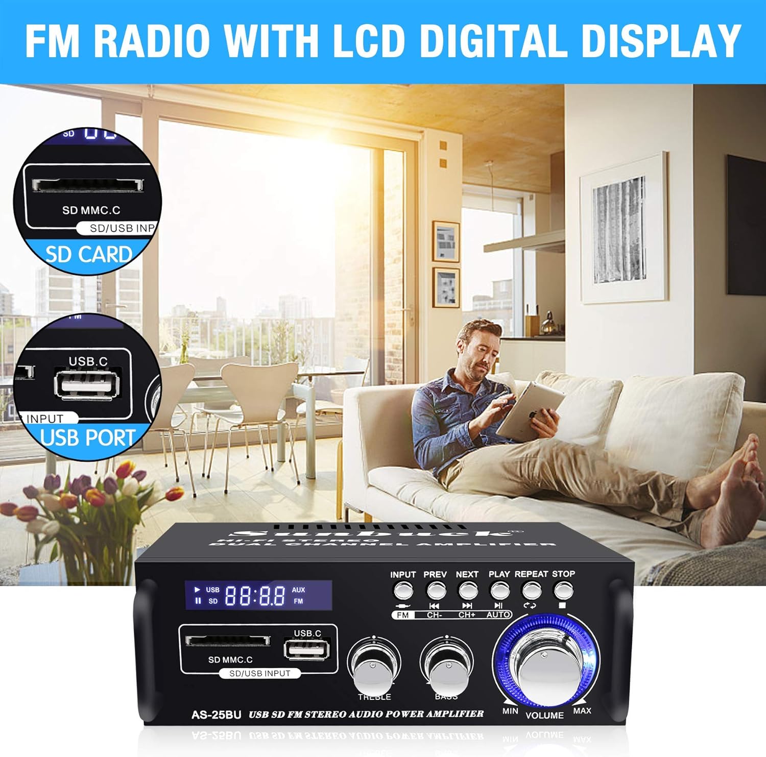 180W Wireless Bluetooth Stereo Amplifier with Remote Control Y98813