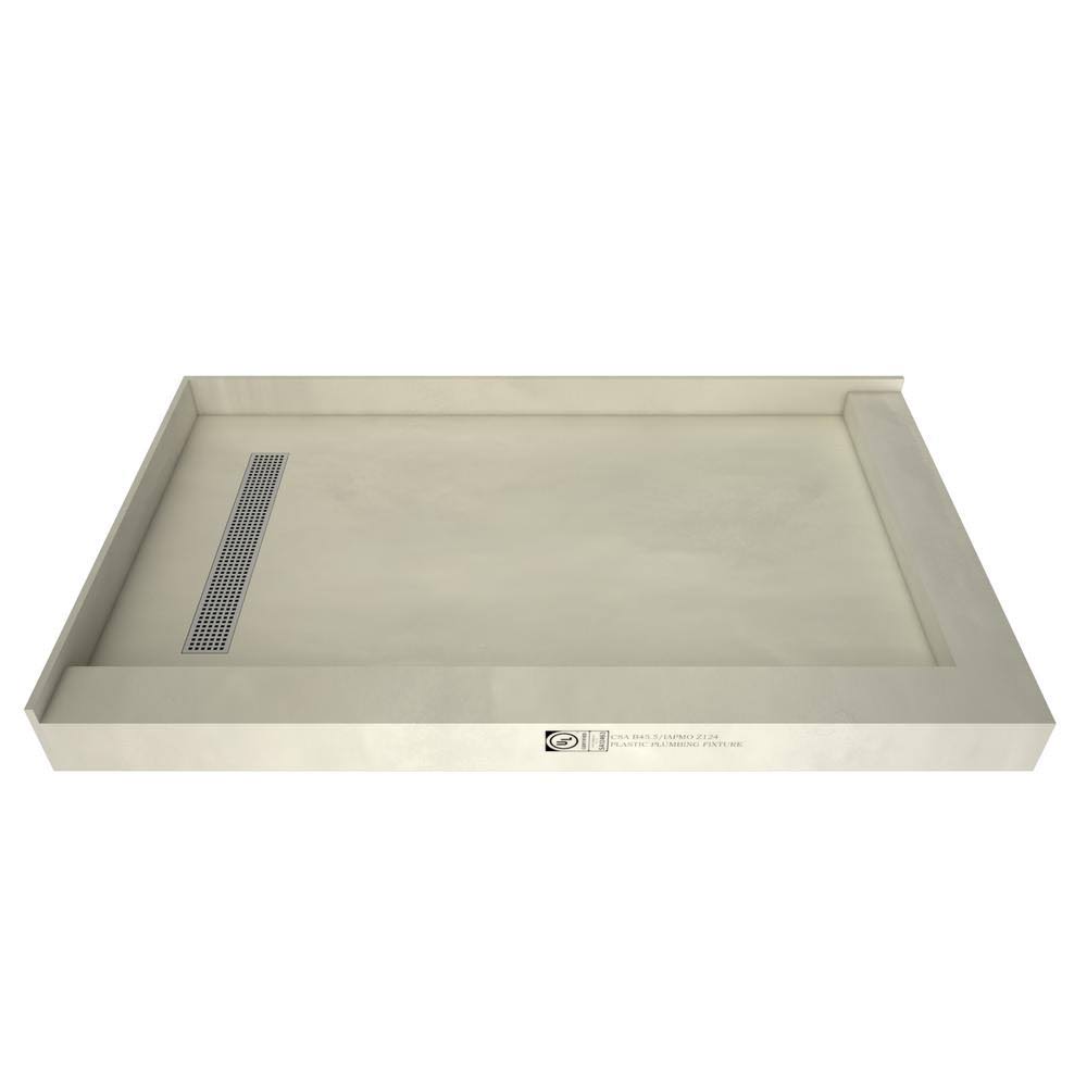 Double Threshold Shower Base with Drain Grate Tile Redi B62075