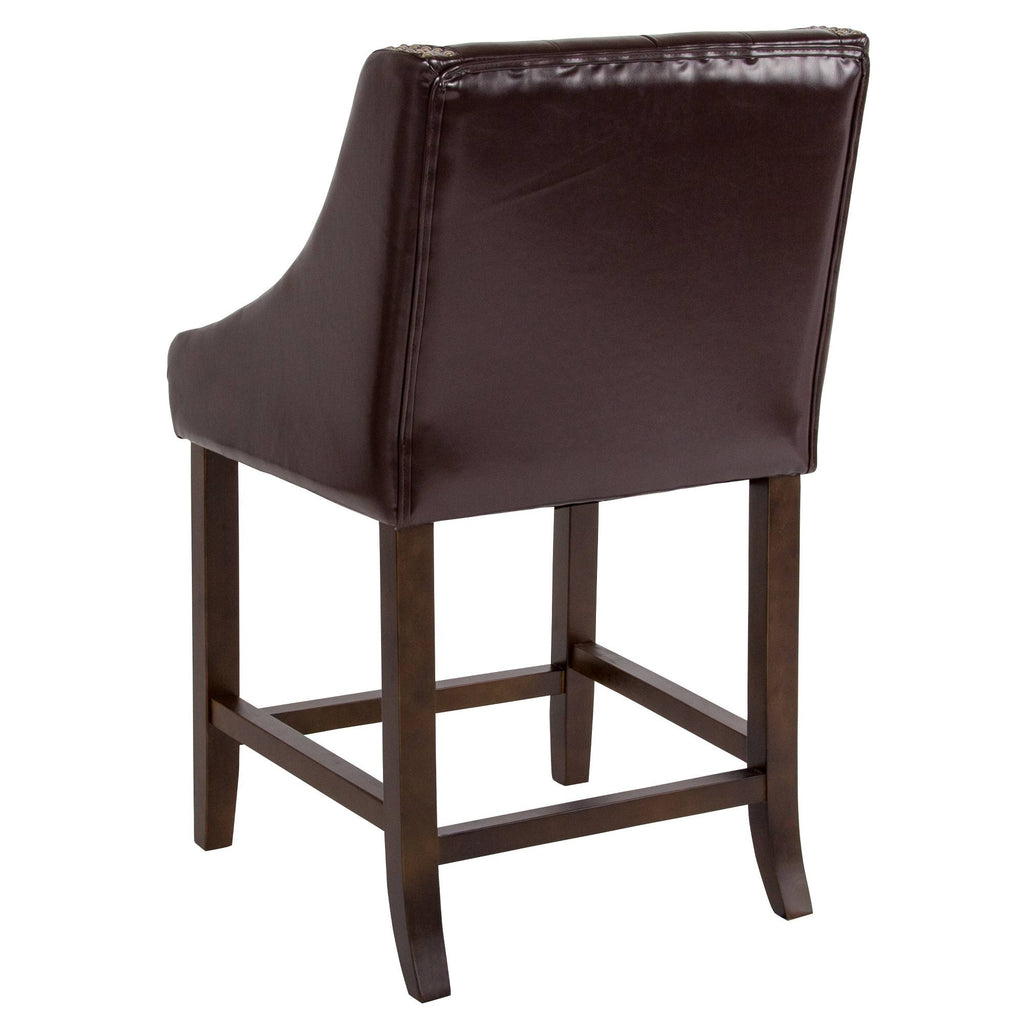 Tufted Walnut Counter Height Stool in Brown LeatherSoft M995696