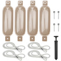 Sand 8.5" x 27" Vinyl Ribbed Boat Fenders with Fender Lines and Inflators X33044