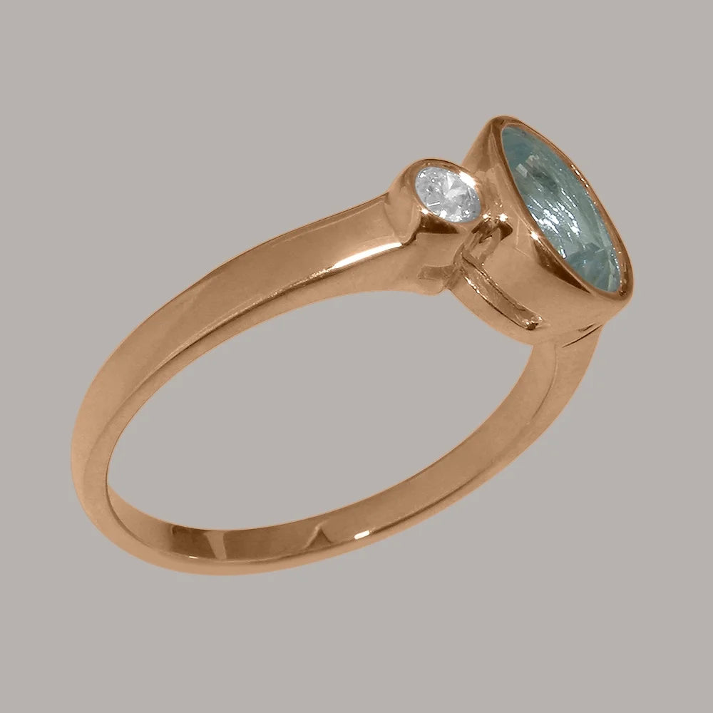 9k Rose Gold Genuine Natural Aquamarine & Diamond Womens Statement Ring F253