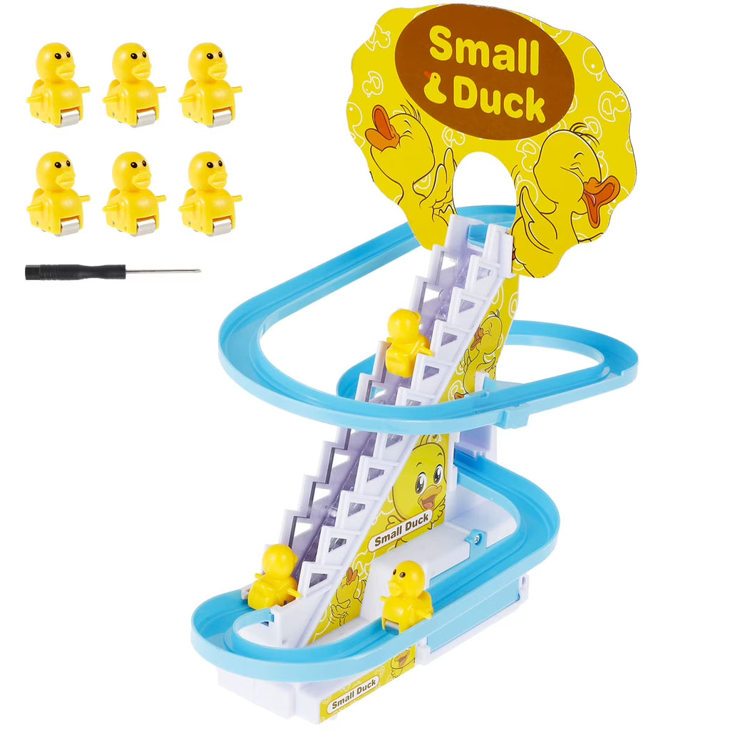 Slide Toy Set with Lights and Music Stair-Climbing Ducklings Track Set Automatic Duck Roller Coaster Toy Electric Duck Escalator Toy with 9pcs Duck Toy G360