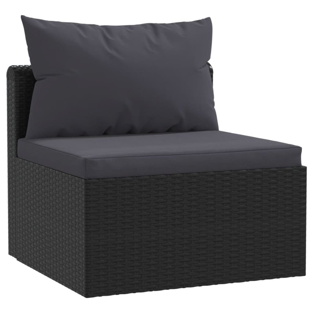 Black Poly Rattan 3 Piece Patio Sofa Set with Cushions V892