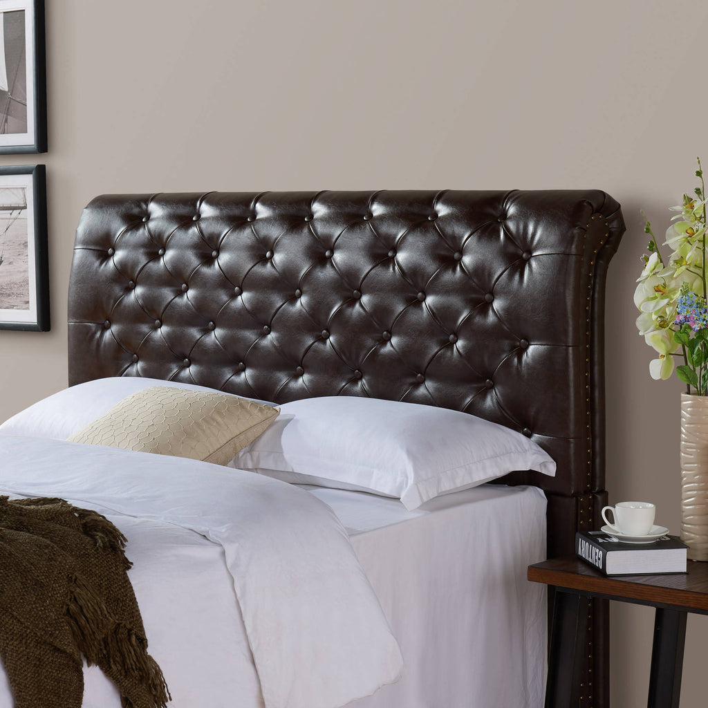 Brown Bonded Leather Rolled Tufted Headboard B49328