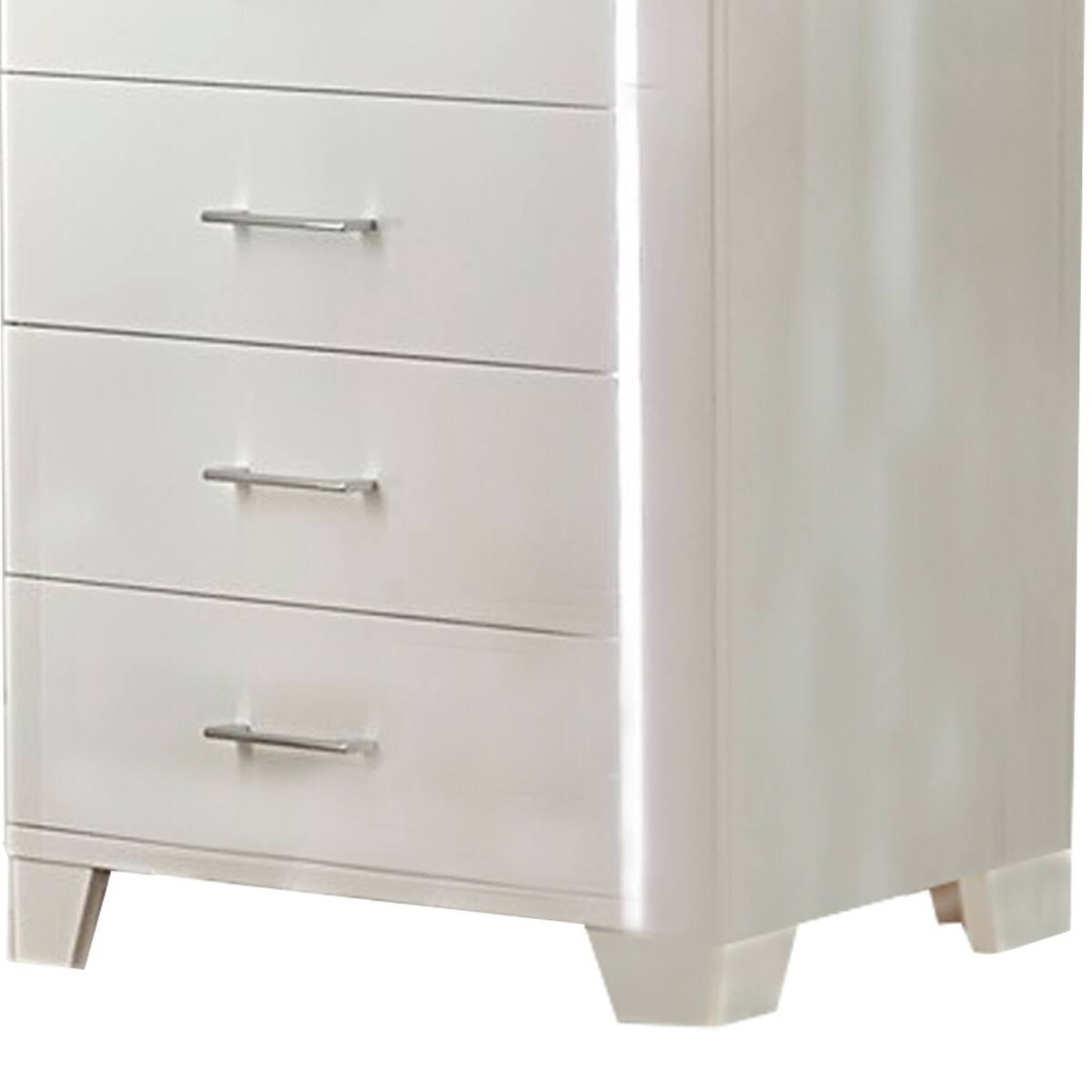 White 5 Drawer Chest with LED Light Strip and Tapered Legs O84392