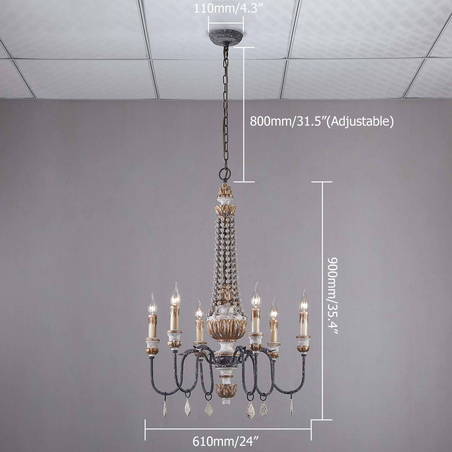 Retro Rustic 6-Light Wood Metal Crystal Chandelier U89907