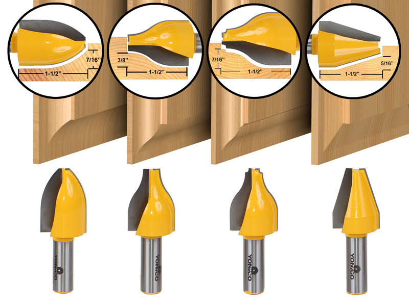 4 Bit Vertical Raised Panel Router Bit Set 1/2-Inch Shank X802