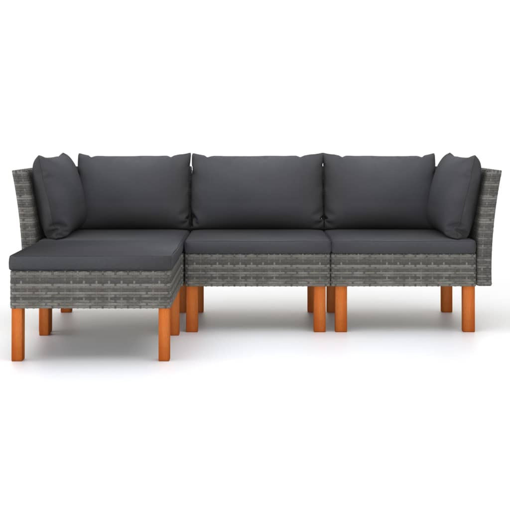 4 Piece Poly Rattan Garden Set with Cushions Gray W8085