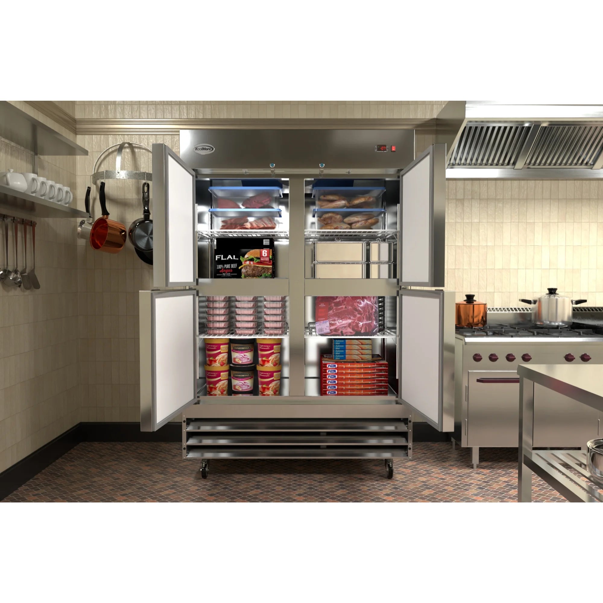 54 in. Commercial Stainless Steel Solid Half Door Reach-In Freezer, 47 cu. ft. R45758
