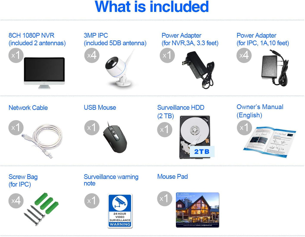 15.6 IPS Monitor 4PCS 3MP Camera Wireless Security Camera System with 2TB HDD X3185