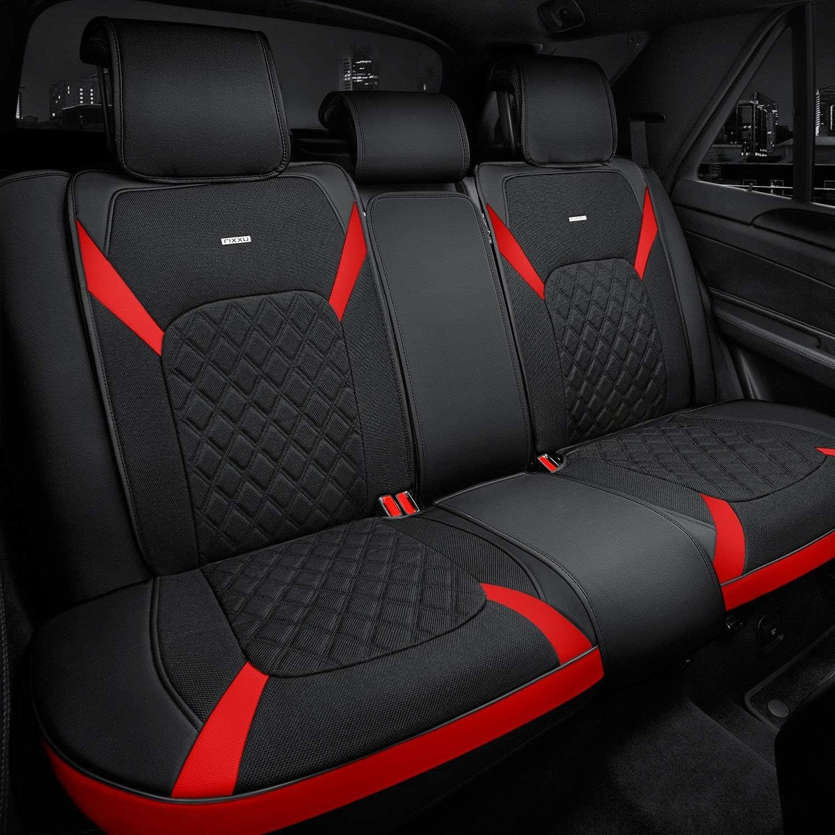 Black with Yellow Accents Rear Seat Covers S35217