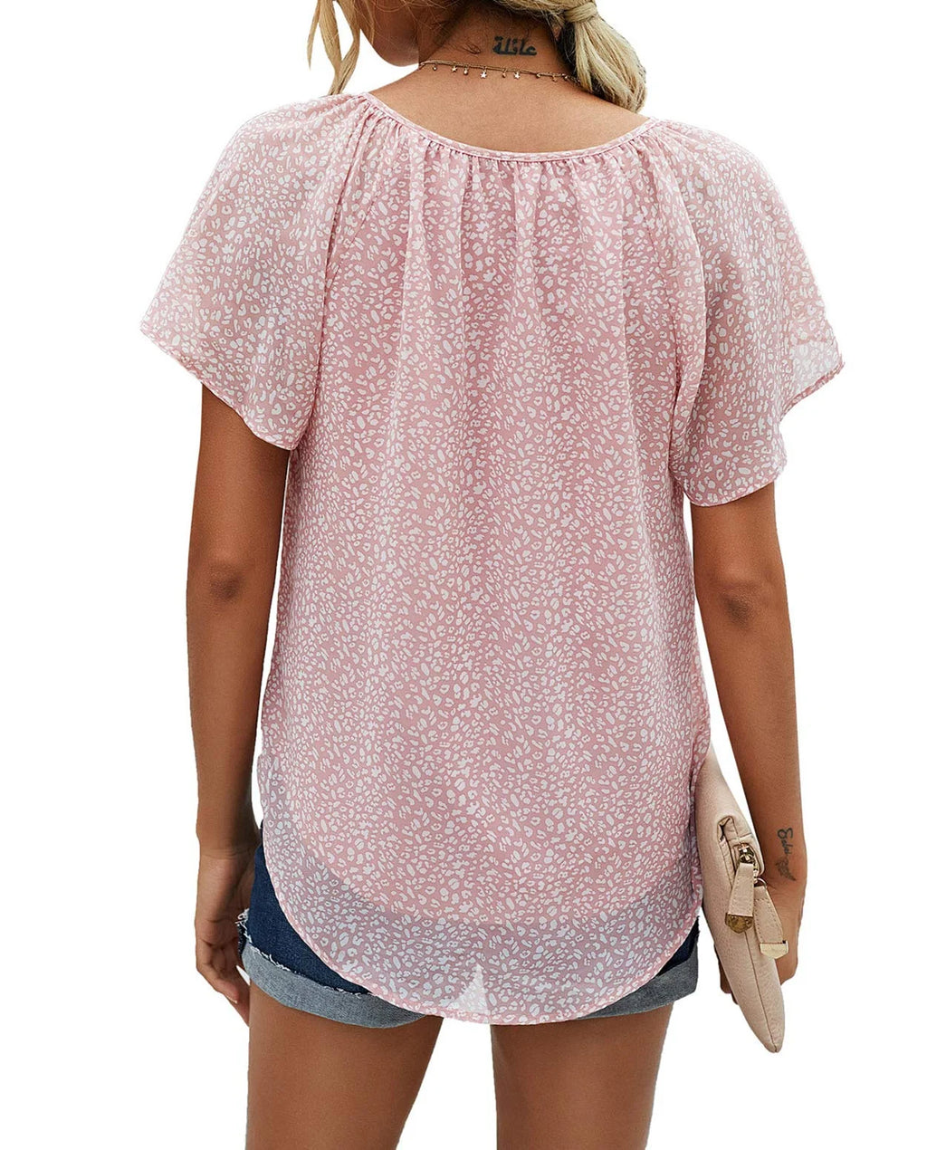 Floral Print V Neck Ruffle Short Sleeve Shirts T977