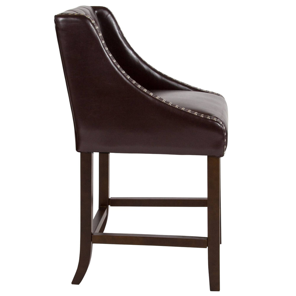 Tufted Walnut Counter Height Stool in Brown LeatherSoft M995696