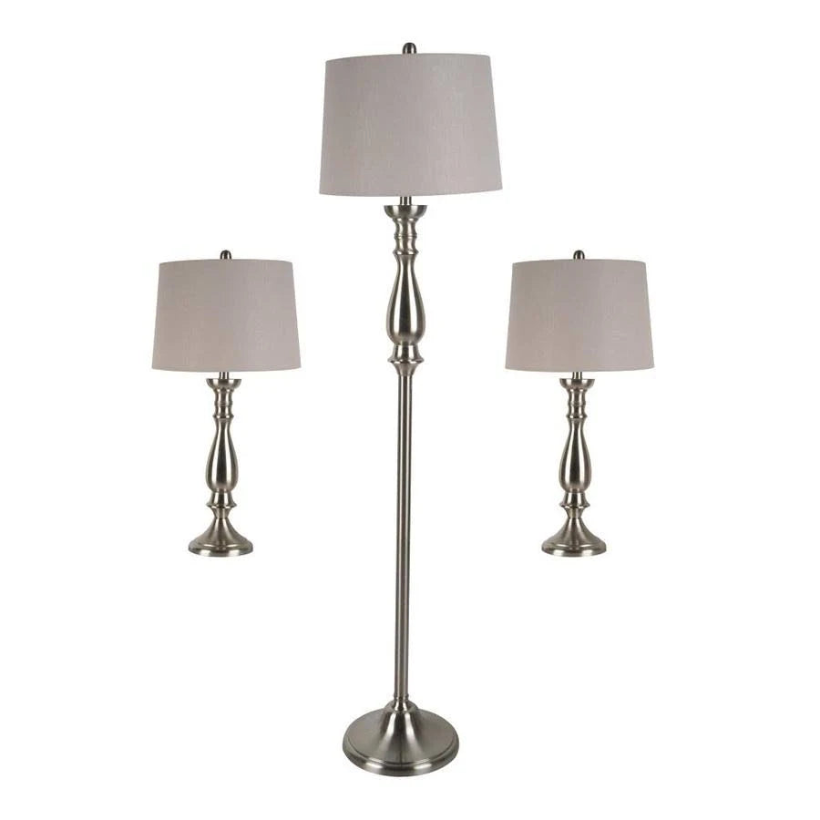 3-Piece Standard Lamp Set with Gray Shades M637