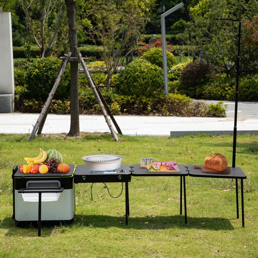 Black Portable Outdoor Cooking Station with Wheels N476