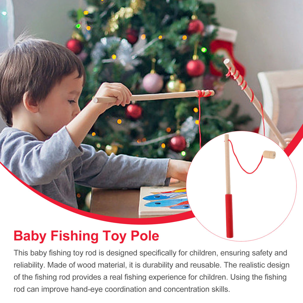 3pcs Kids Toy Magnetic Wood Fishing Poles Fishing Games Wooden Fishing Rod H87543