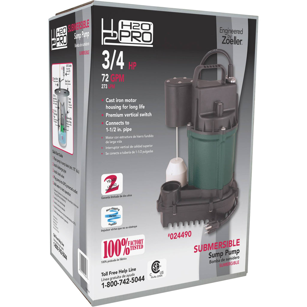 3/4 HP 4320 GPH Cast Iron Submersible Sump Pump Z7015