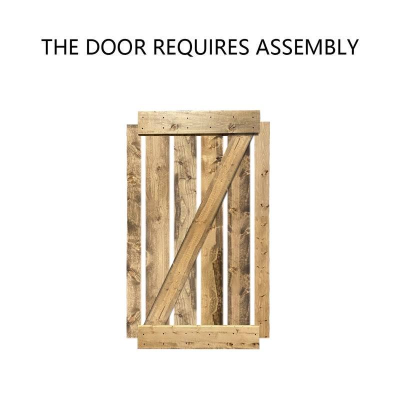 Red Walnut Stained Solid Pine Wood Interior Double Sliding Barn Door with Hardware Kit D13793