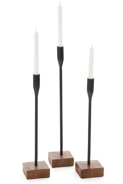Metal + Wood Taper Candle Holder G7557